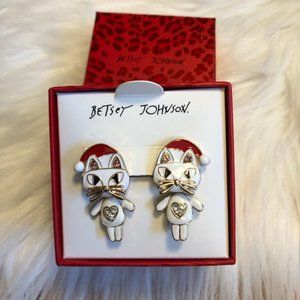 Betsey Johnson Santa Hat Cat Earrings